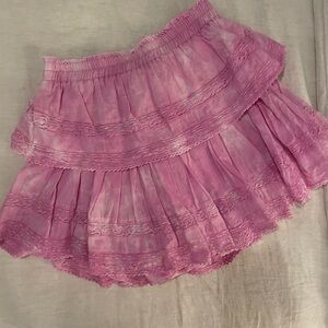 LoveShackFancy ruffle mini skirt in pink tie dye